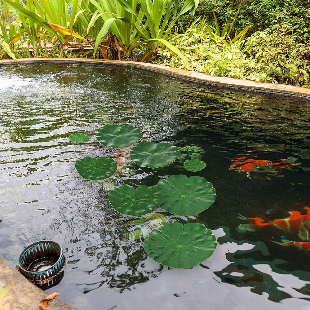 15 Pezzi Foglie Galleggianti, Artificiale Loto Decorativo, Foglie di Loto Artificiale, Ninfee Decorazione Galleggianti, 12 Lotus Leaves and 3 Lotus Leaves, for Pond Decoration