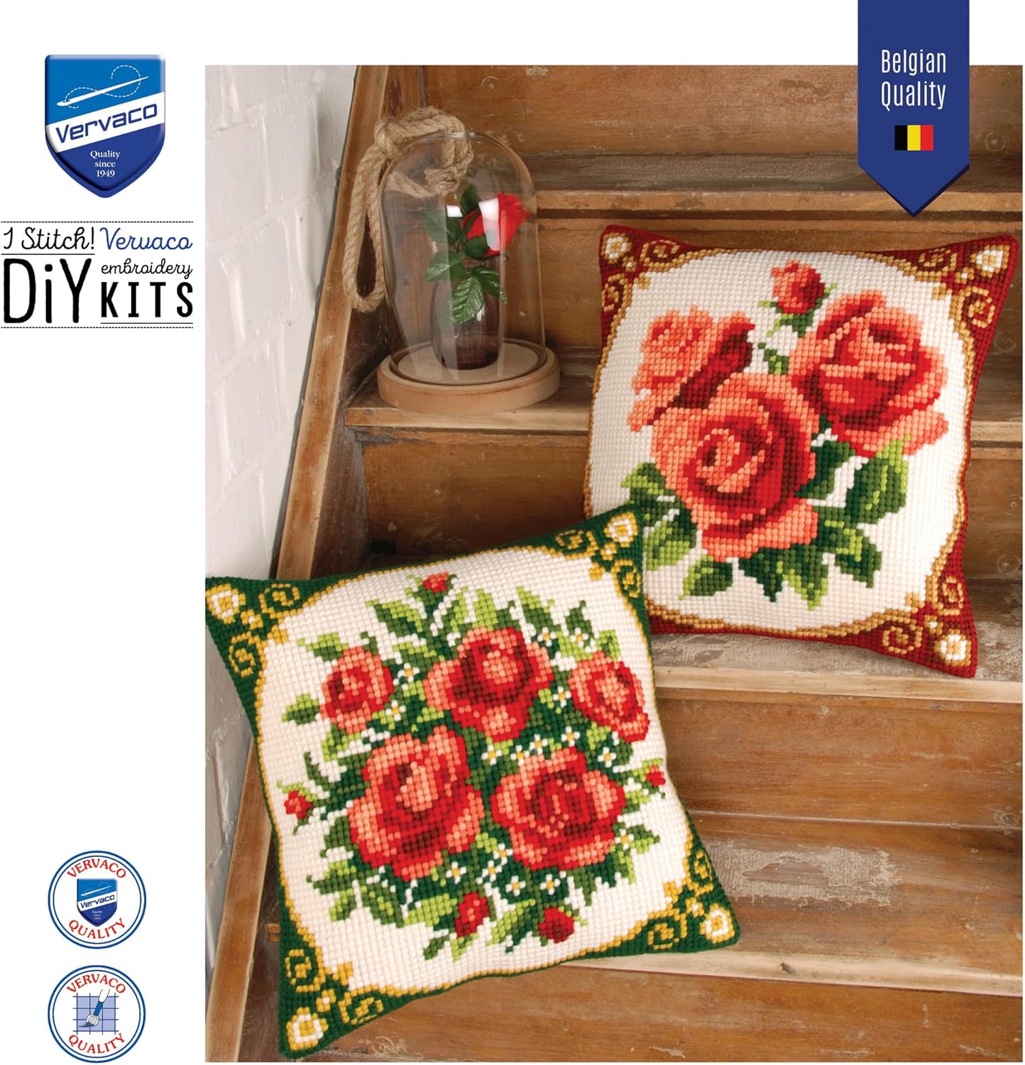Vervaco 1200/614 | Lrg Hole Canvas Red Roses Cushion Front Cross Stitch Kit 40cm