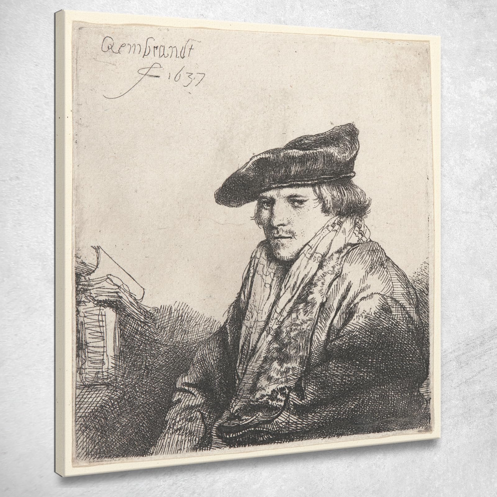 Rembrandt Van Rijn tableau rvr273 Jeune homme avec bonnet de velours toile 50x45cm