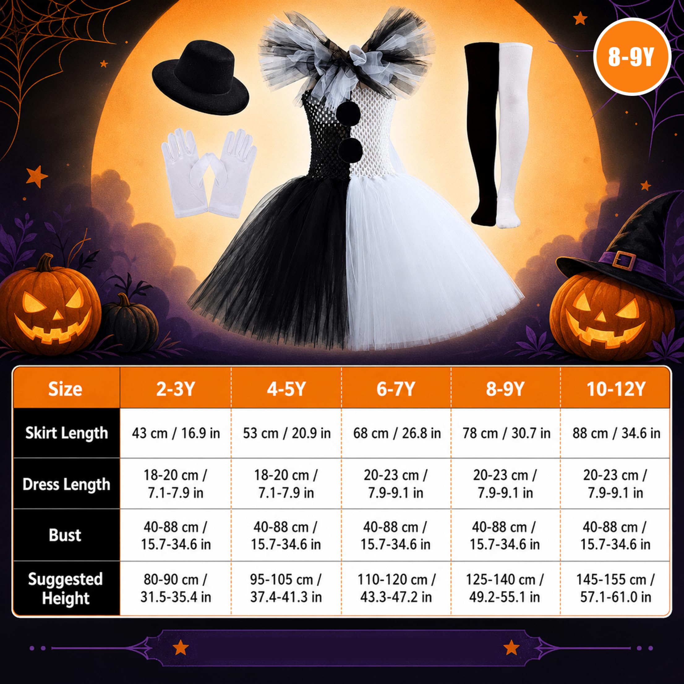 Set costume da clown per bambini Completo completo 31, 5-35, 43 pollici | Design classico da clown, accessori completi, comodo tulle, ideale per Halloween e travestimenti