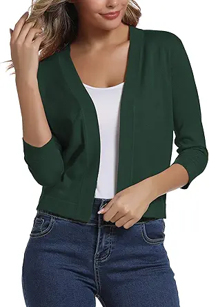 Urban CoCo Women's 3/4 Sleeve Cropped Cardigan Sweater Elegant Shrugs for Women