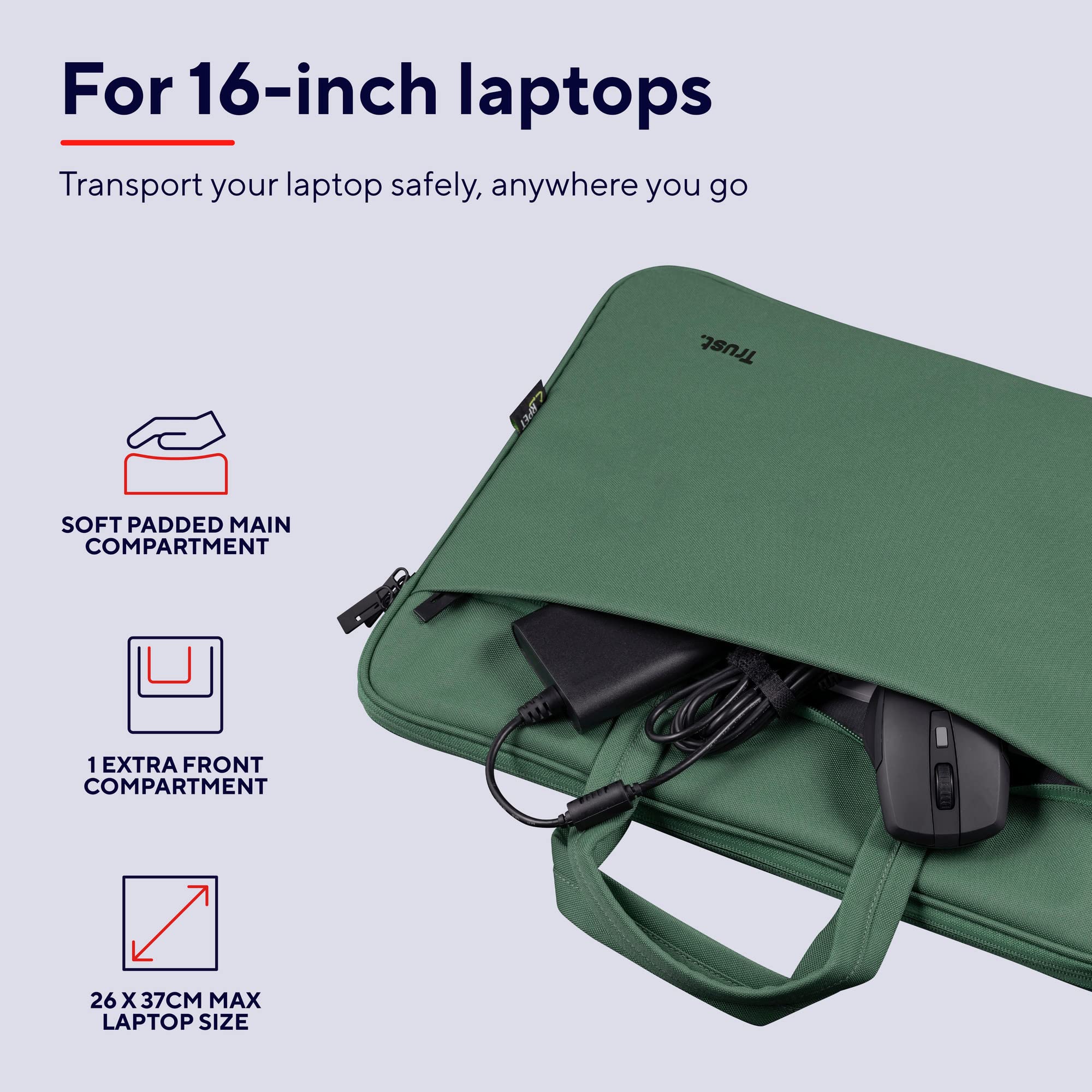 Trust Bologna Slim Eco Borsa per Laptop fino a 16", Borsa per Laptop Sostenibile in Plastica Riciclata, con Tracolla, Custodia per Viaggio, Lavoro, Ufficio, Scuola