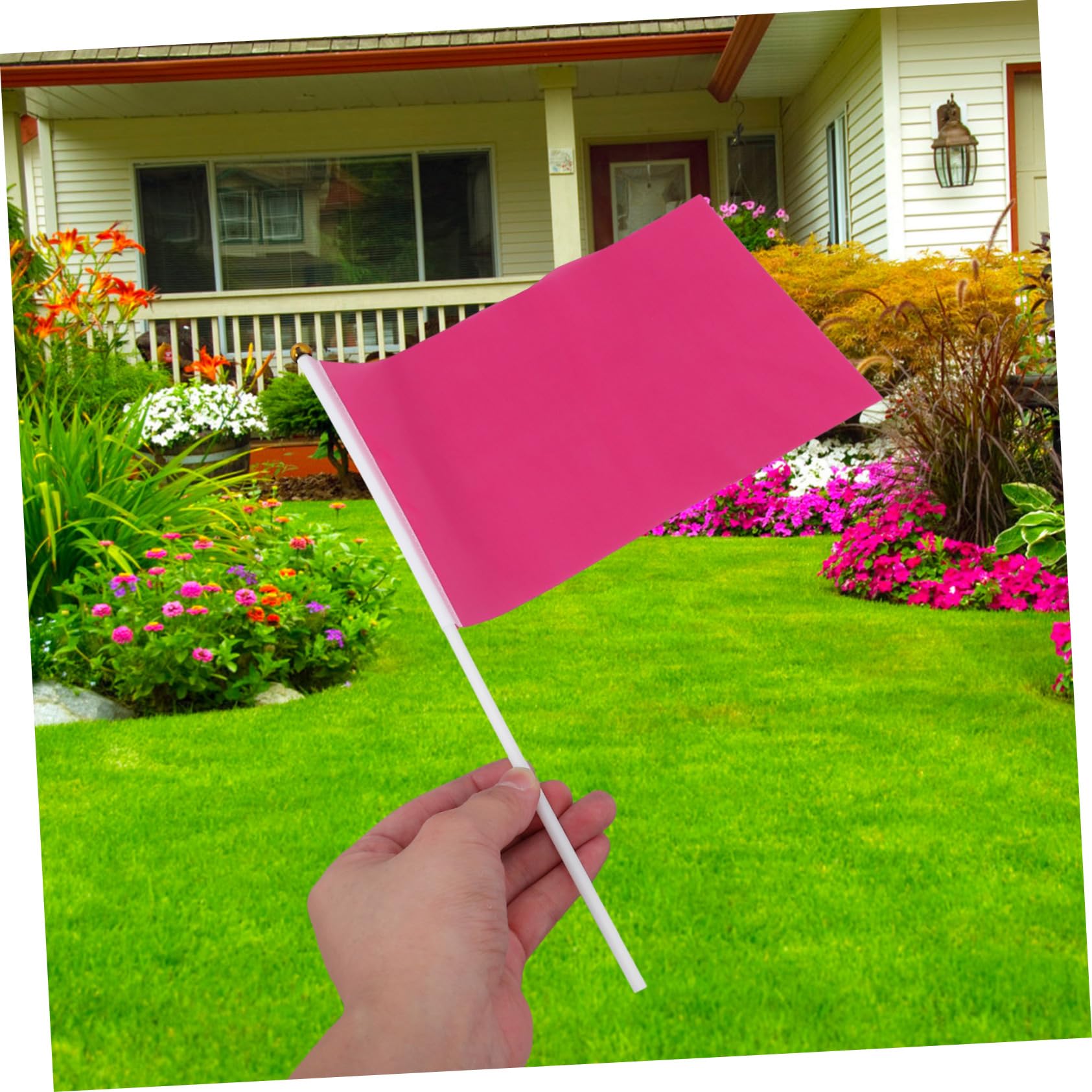 100 Pezzi Bandierine Da Mano Rosa in Pvc Resistenti Bandiere Portatili Per Feste E Celebrazioni Indoor Outdoor 11X8 Pollici Facili Da Tenere E Sventolare