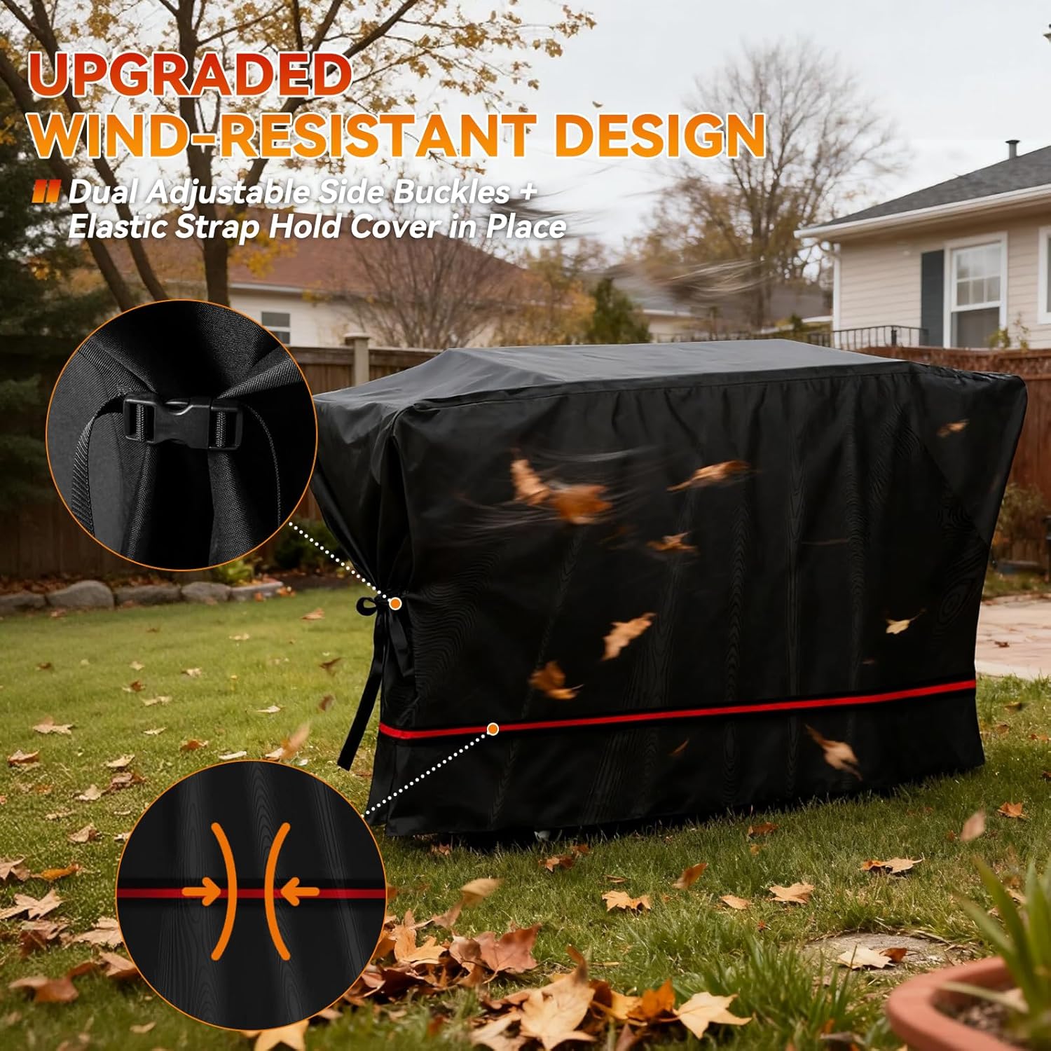 Griddle Cover for Blackstone 28 Inch with Hood, 5483 Heavy Duty 600D Waterproof Windproof Flat Top Grill Cover for Blackstone 2 Burner, with Elastic Strap & 3 Magnetic Hook Outdoor BBQ Accessories