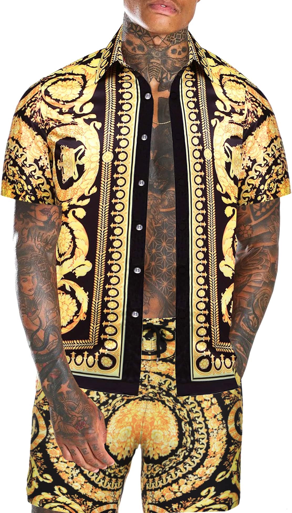 DaupanzeesMen's Luxury Casual Button Down Short Sleeve Hawaiian Shirt Suits