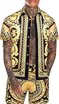 Daupanzees Men's Luxury Casual Button Down Short Sleeve Hawaiian Shirt Suits