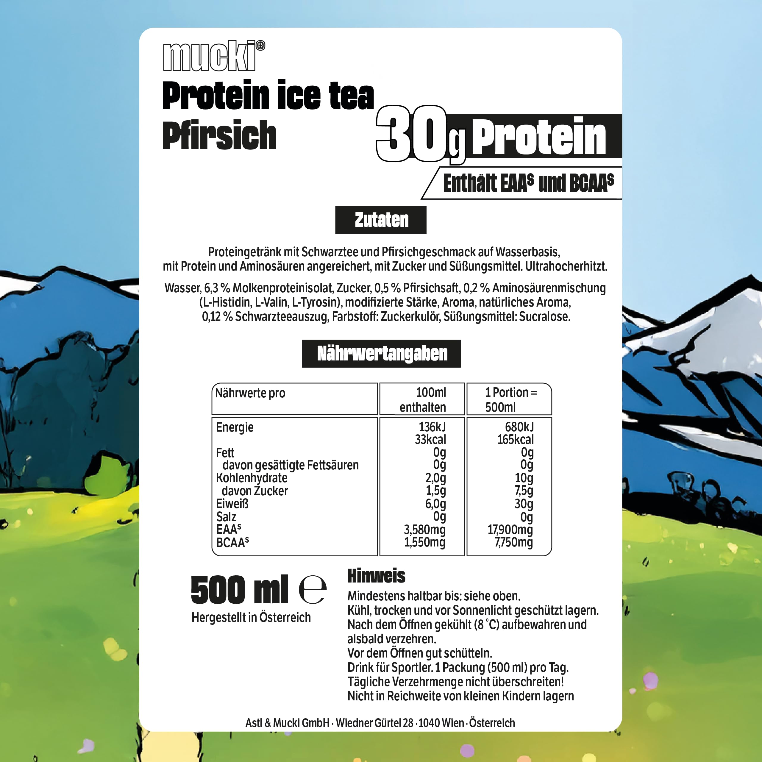 mucki PROTEIN DRINK EISTEE Pfirsich– Protein-Drink Fertig mit 30 g Protein – Zero Fat Trinkmahlzeit für Muskelaufbau & bewusste Ernährung – 12 x 500 ml Vorratspack