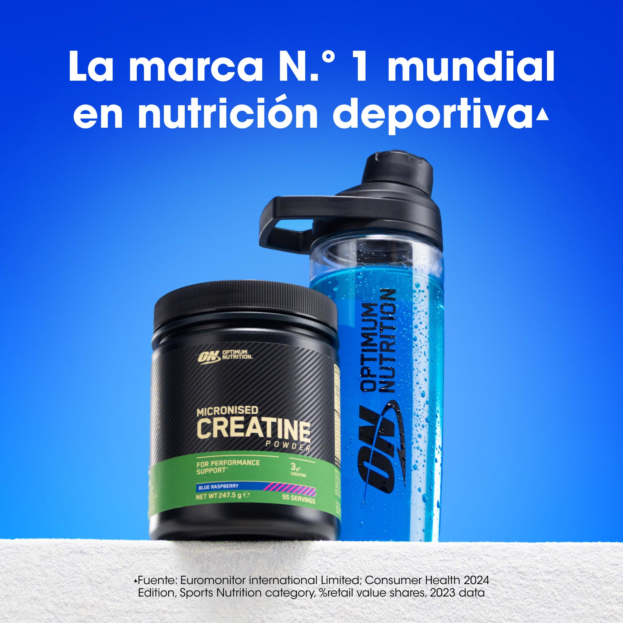 Optimum Nutrition Creatina Micronizada en Polvo, Sabor Frambuesa Azul, 360g, 80 Servicios