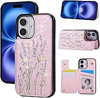 Vista 275 de UEEBAI Funda tipo cartera para iPhone 15 Pro Max con tarjetero, cubierta de cuero PU con soporte, bloqueo RFID, doble cierre magnético, relieve