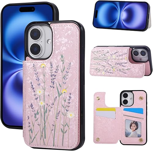 Miniatura 275 de UEEBAI Funda tipo cartera para iPhone 15 Pro Max con tarjetero, cubierta de cuero PU con soporte, bloqueo RFID, doble cierre magnético, relieve de