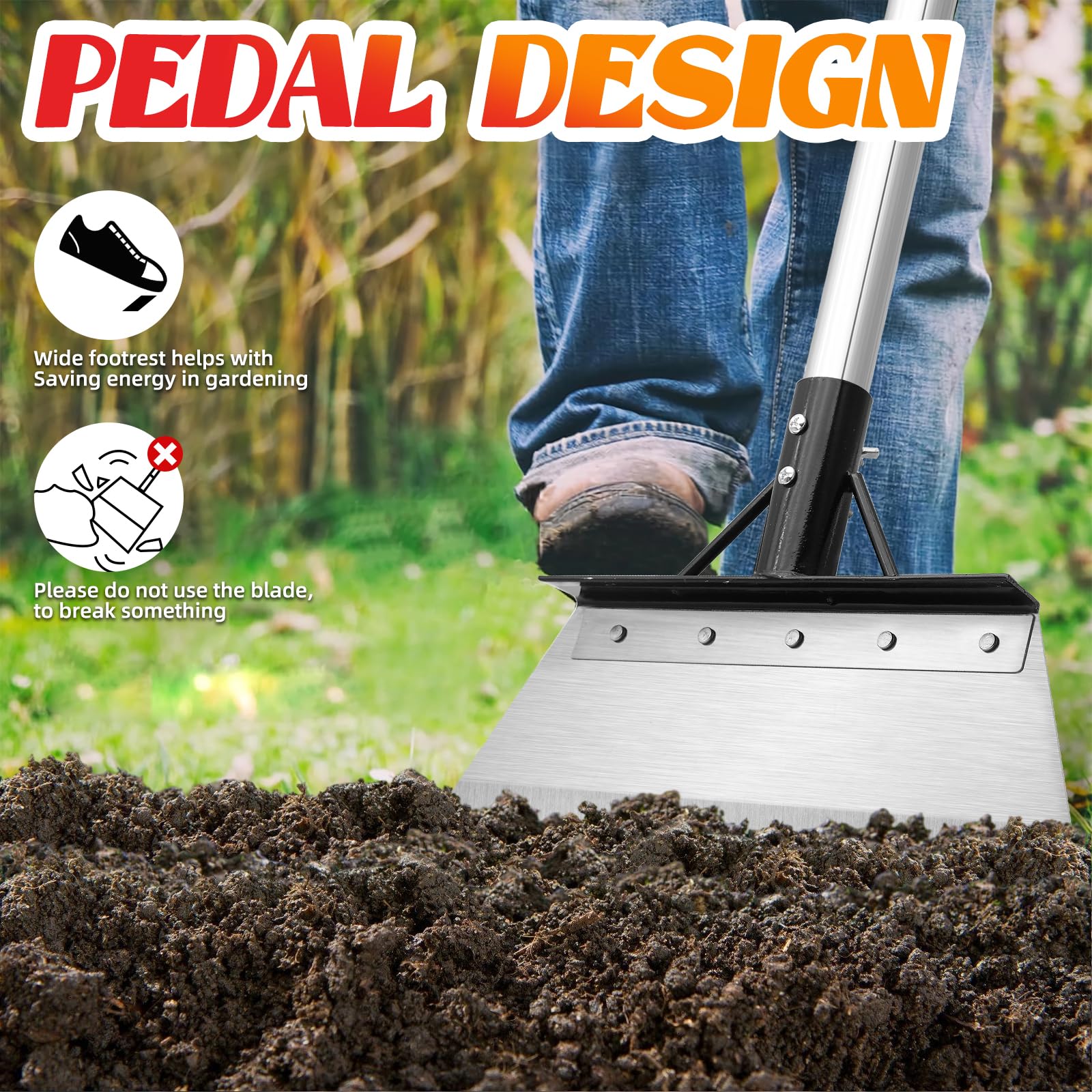 Kit de grattoir de jardin - Lame en acier inoxydable de 21 cm avec manche de 120 cm et gants à 3 sections - Éliminateur de mousse et de glace pour terrasse, allée et neige - Kit de pelle de jardin