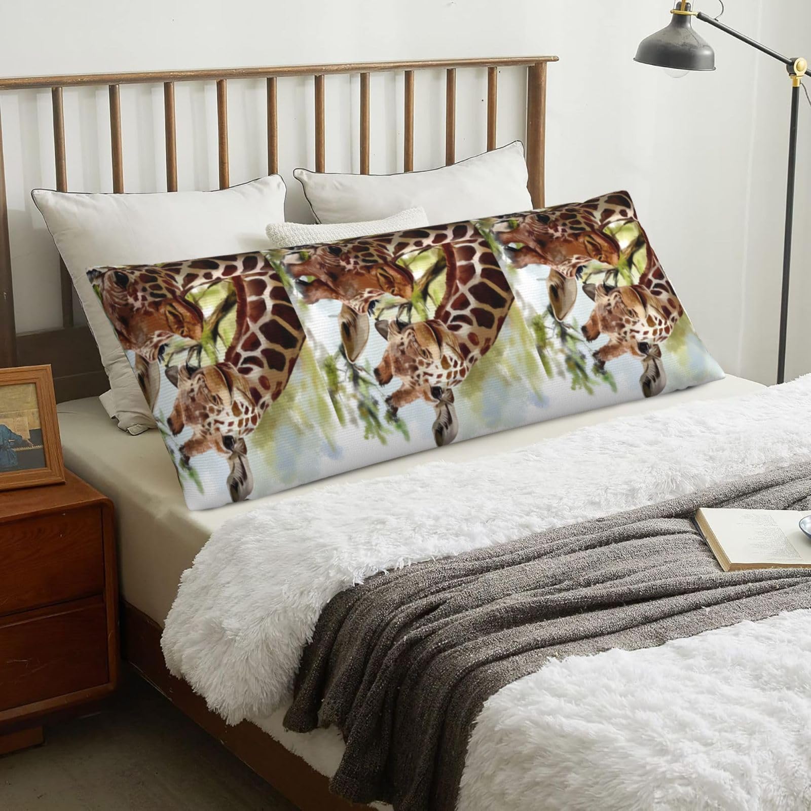 Watercolor Deer Giraffe, Body Pillow Cover with Zipper,Long Body Pillowcase 20 x 60 in