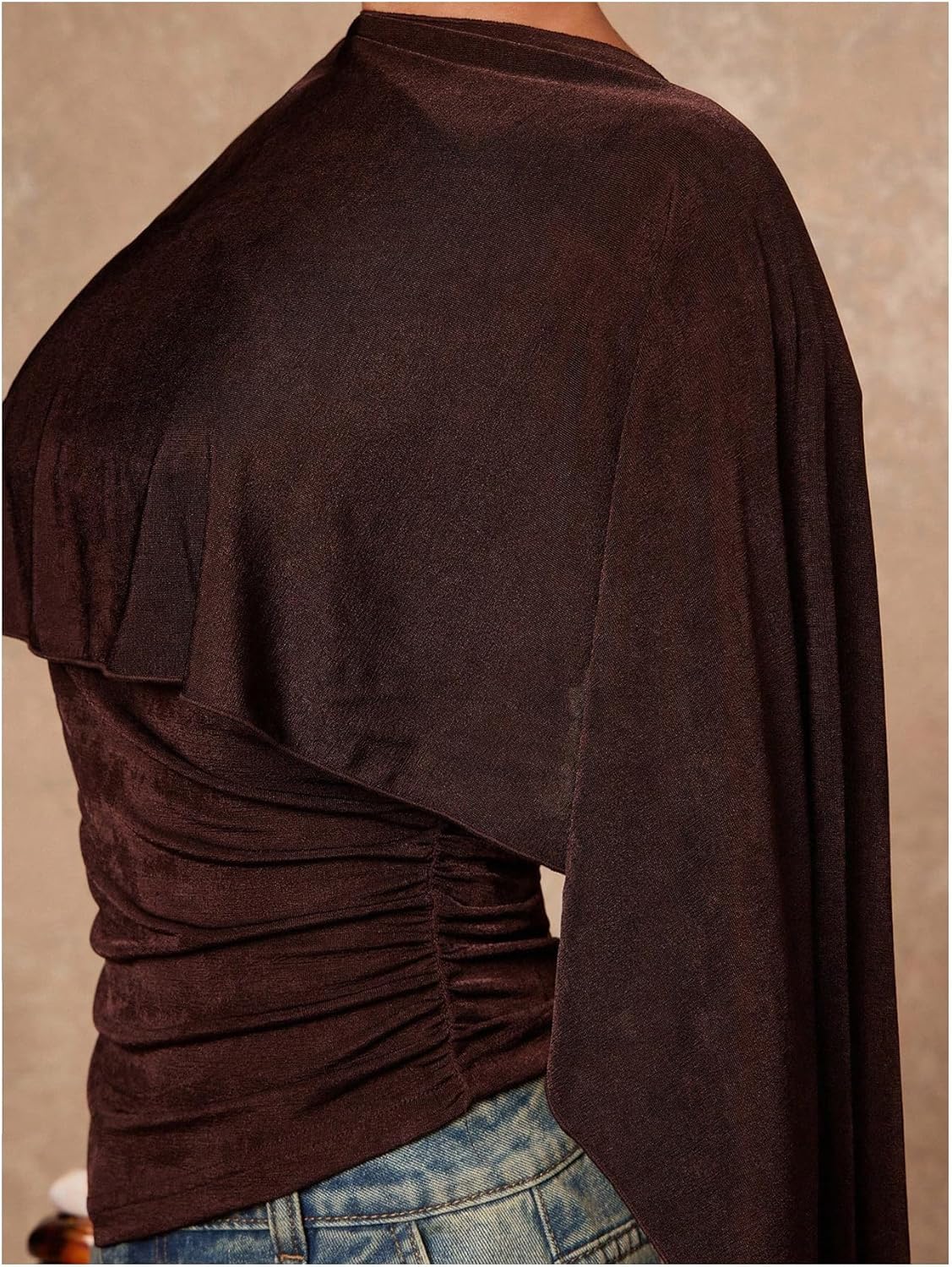 MakeMeChic Women's Poncho Tops Cape Shirts Asymmetrical Ruched Business Casual Outfits - Image 4