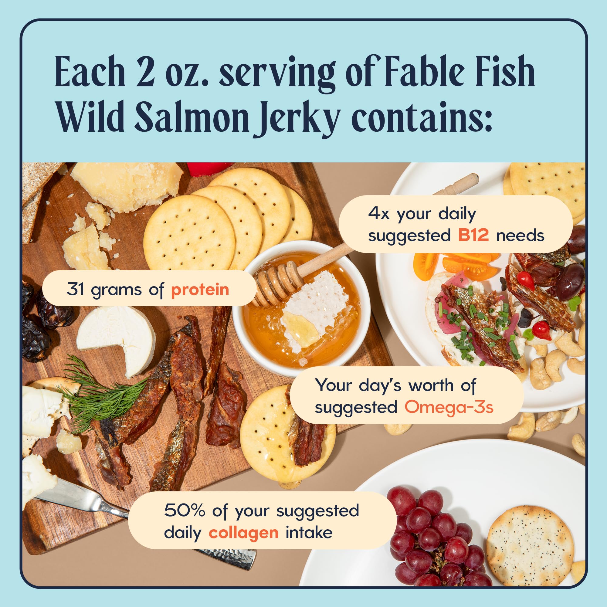 Fable Fish Wild Alaskan Salmon Jerky - Wild Caught Salmon with 31g of Protein - Tasty Fish Jerky with Omega-3s and Natural Source of Collagen - Made with Whole Muscle Sockeye - Sea Salt thumbnail 6