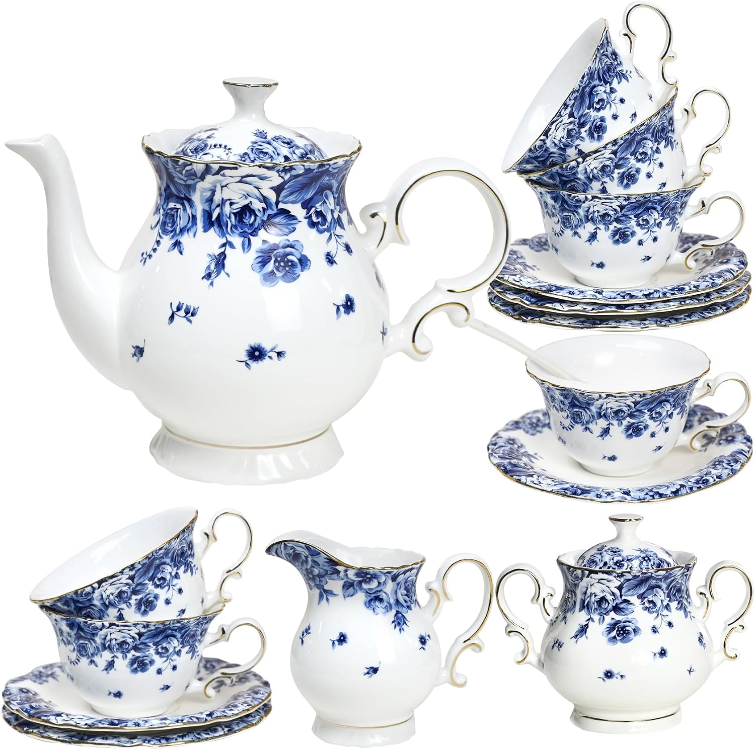 LE POTOCIO 21-Piece Porcelain Bone China Tea Set for 6