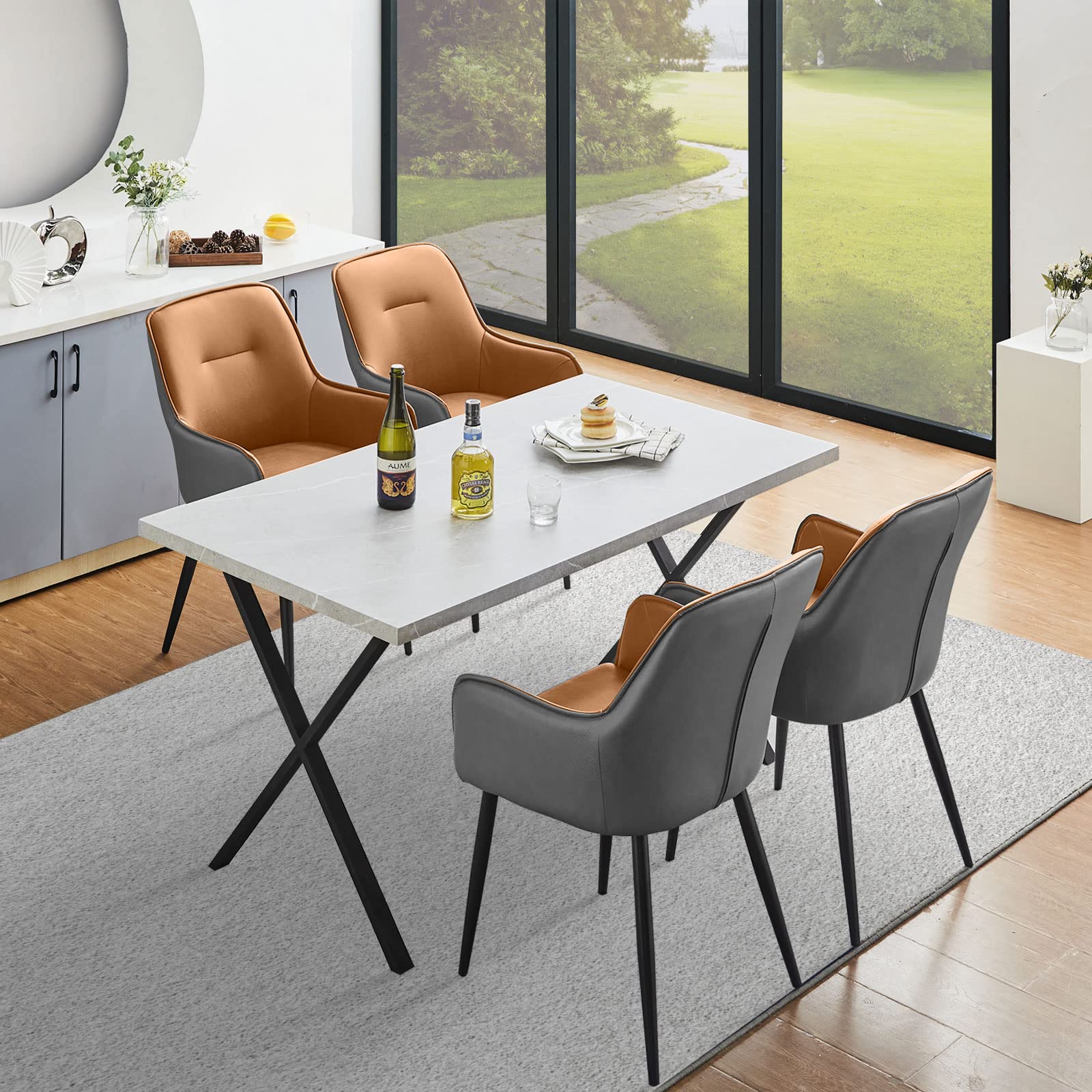 CLIPOP Juego de 6 sillas de comedor con reposabrazos de piel sintética acolchada, silla de cocina, silla de comedor, silla de comedor, silla de salón o salón, sillas de recepción para comedor y