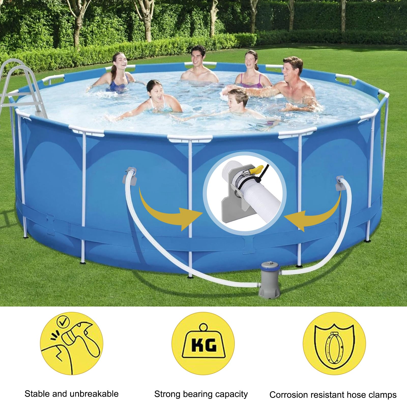 Porta tubo per piscina in ABS, uscita blu e grigia, adatto per tubi da 38 mm di diametro