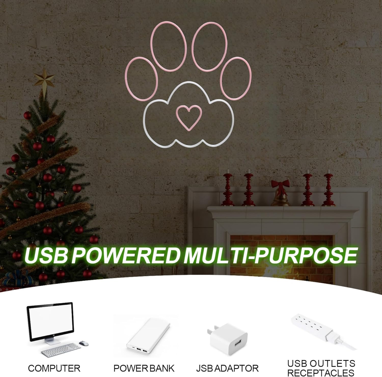 Paw Print Heart Neon Sign, Animal Pet LED Neon Light Kid Room Bedroom Home Decor Pet Shop Hotel Wall Decoration Gift For Pet Lover, Home Kids Baby Room Bedroom Office, Bar Store Shop
