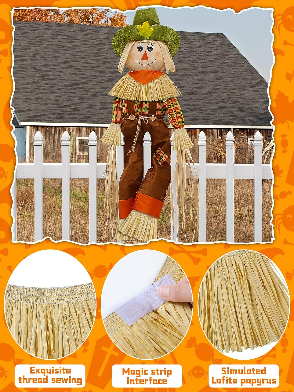 Leumoi 50 Pcs/ 10 Set Halloween Scarecrow Costume Scarecrow Straw Costume Set Neck Wrist and Ankle Ties for Women Men Harvest Party
