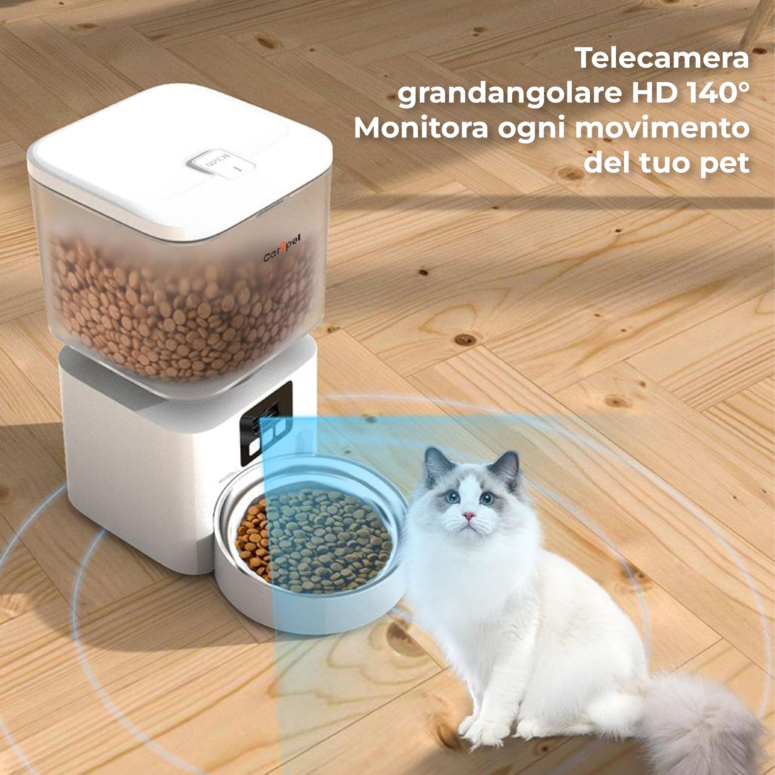 Carepet Dispensador de alimentos automático Pet W01K-2 4,5 l con doble cuenco, sistema anti-encastre, doble alimentación, para comida seca 3-13 mm, comedero automático perro y gato