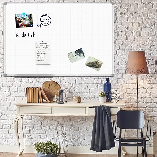 Vista 7 de JILoffice Tablero magnético de planificación de borrado en seco, tablero blanco con patrón de cuadrícula de 48 x 36 pulgadas, marco de aluminio