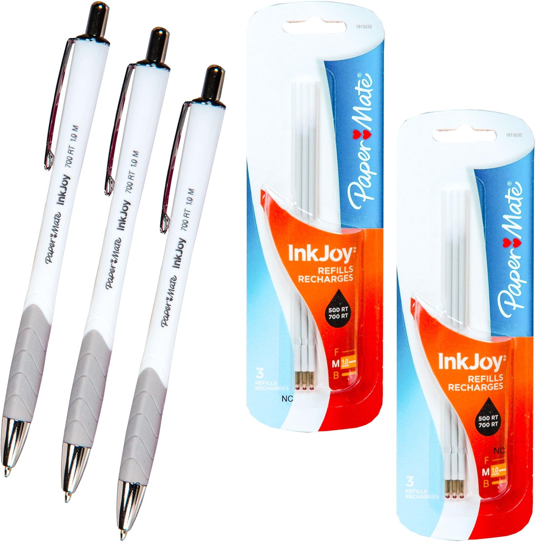 Paper Mate Inkjoy 700 Rt, 1.0m Medium Point, Black Ink, 3 Pens 1781580 with 2 Packs of 3 Refills