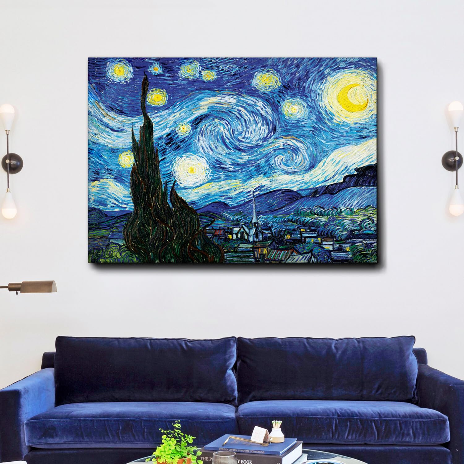 Giallobus - Quadro - Vincent Van Gogh - Notte stellata - Tela Canvas Telaio Premium Alto Spessore - 140x100 - Pronto da appendere - Quadri moderni per la casa