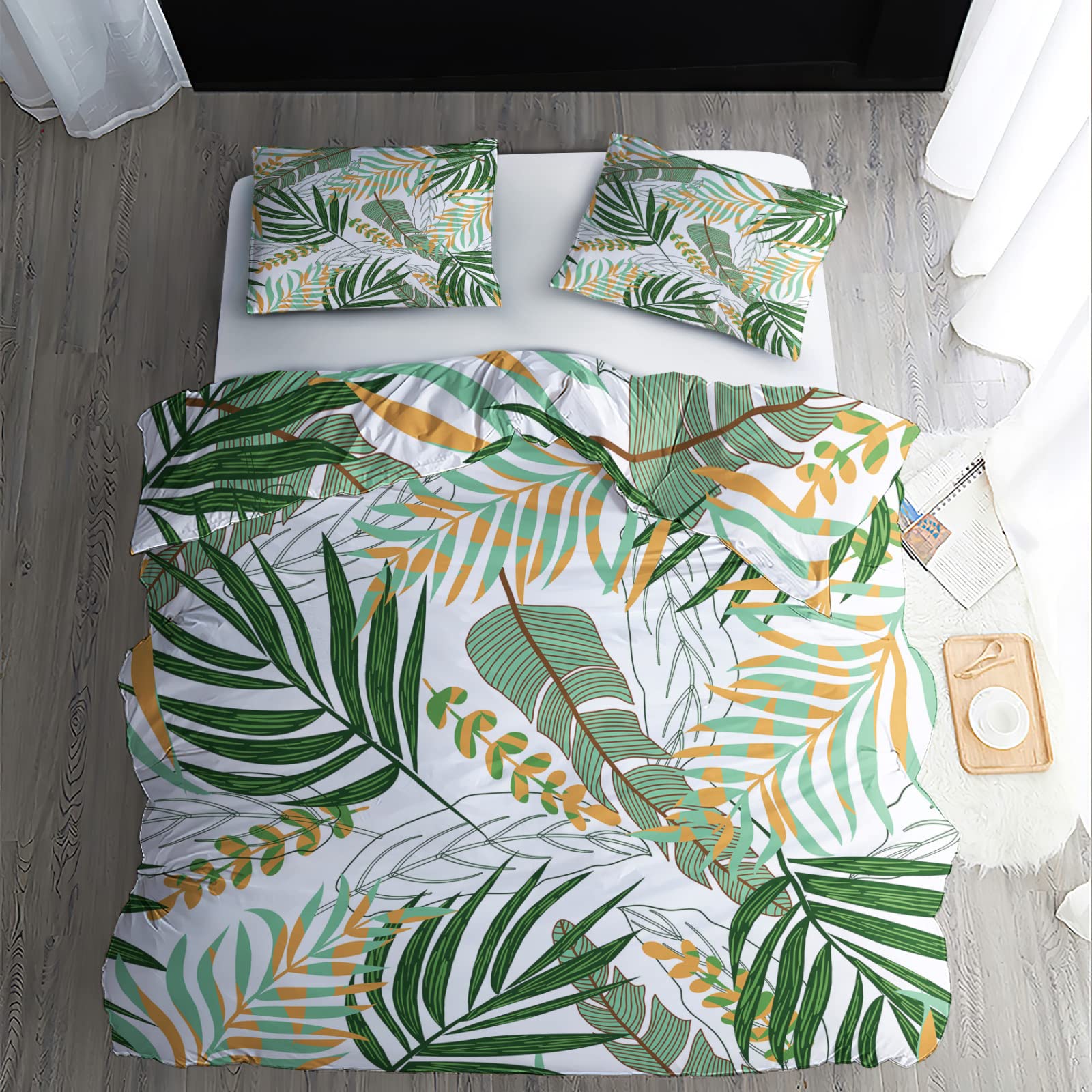 Set di biancheria da letto con motivo a foglie verdi da giardino