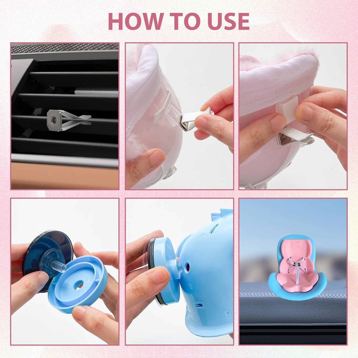 17cm Doll Car Seat with Air Vent Clip, Cute Car Ornament Accessories for Blind Box Doll Fans & Collectors(Plush Pink)