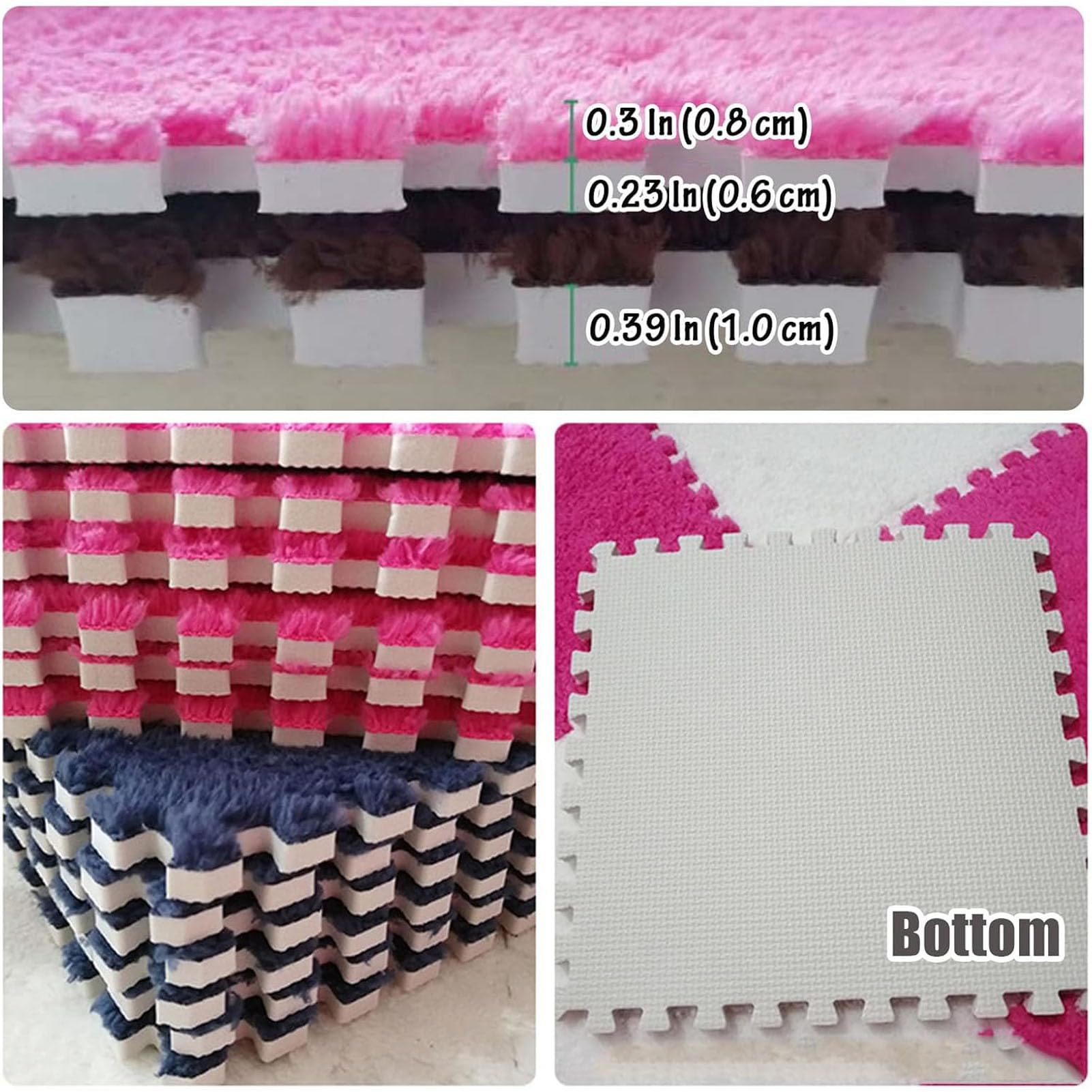 Puzzlematte Schaumstoff-Puzzle-Bodenmatte, 6 Stück, ineinandergreifende Plüsch-Schaumstoffmatten, quadratisch, 30,5 x, 0,4 cm, Mehrfarbig(Navy+White)