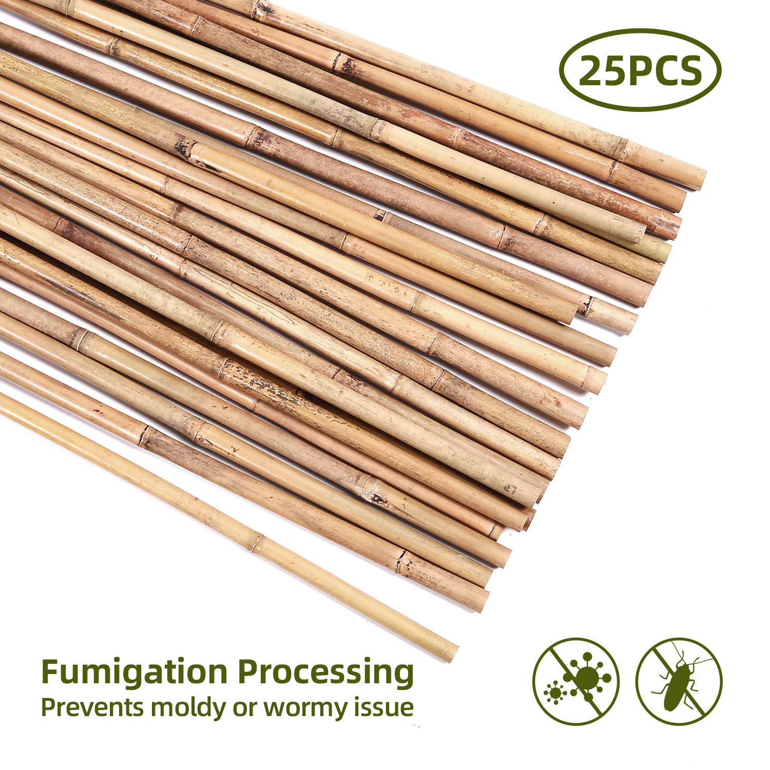 Bamboo Stakes 4 FT with Hemp Ropes, Ohuhu 25 Pack 1/2" Thick 100
