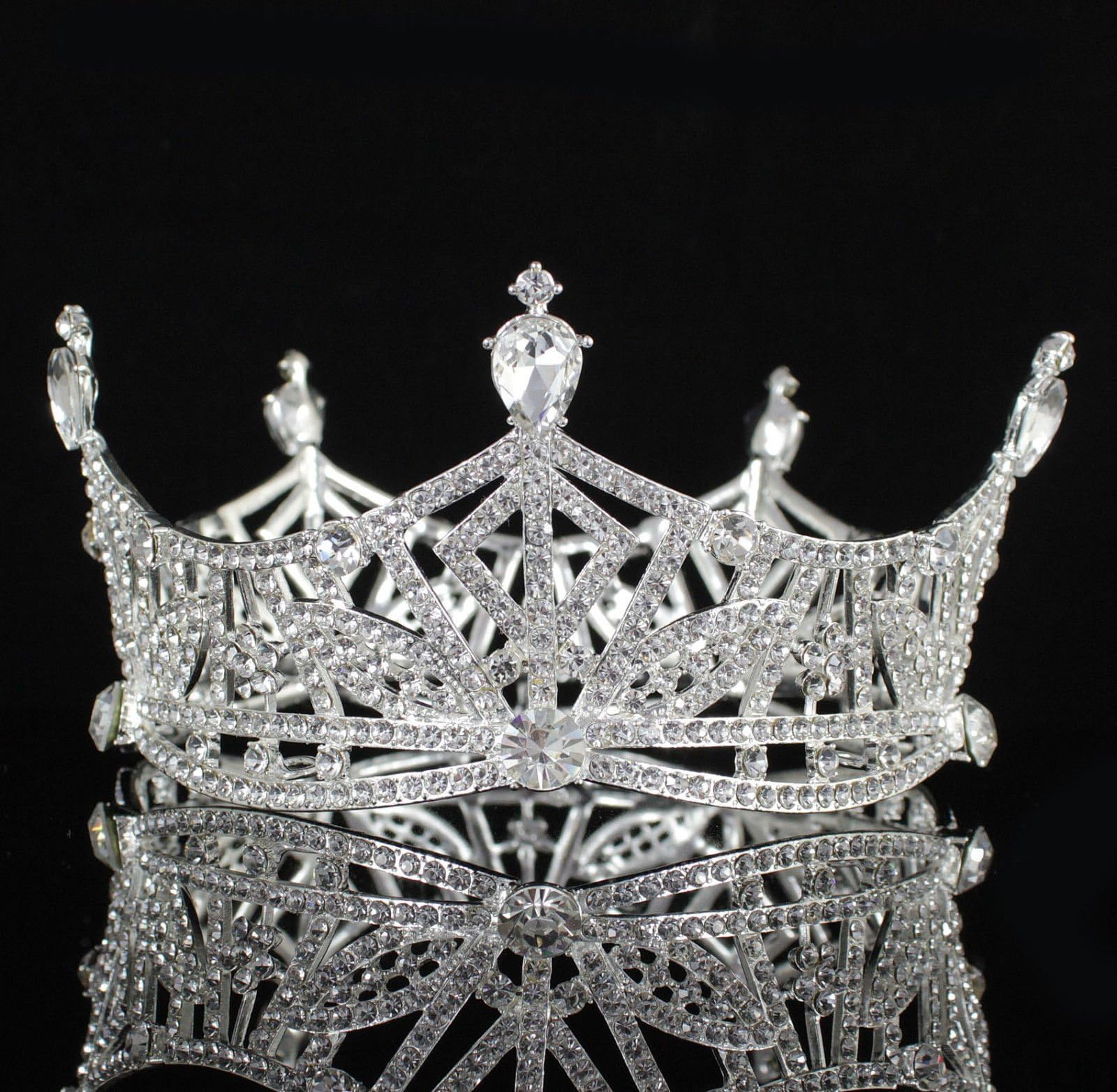Janefashions Miss America Round Circle Crown Clear White Austrian Rhinestone Crystal Hair Tiara Pageant Princess Headpiece Beauty Contest Hair Jewelry T1299 silver