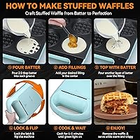 Vista 3 de Baker's Friend Multi Stuffed Waffle Maker Thick, 4-Slice with 1.2'' Thick & 4'' Dia, Belgian Mini Waffle Maker Flip, Nonstick Breakfast Sandwich