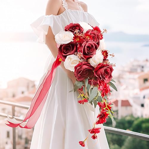Miniatura 10 de IVAYNE Ramos de boda para novia en cascada, ramos de novia para boda, ceremonia de boda y aniversario