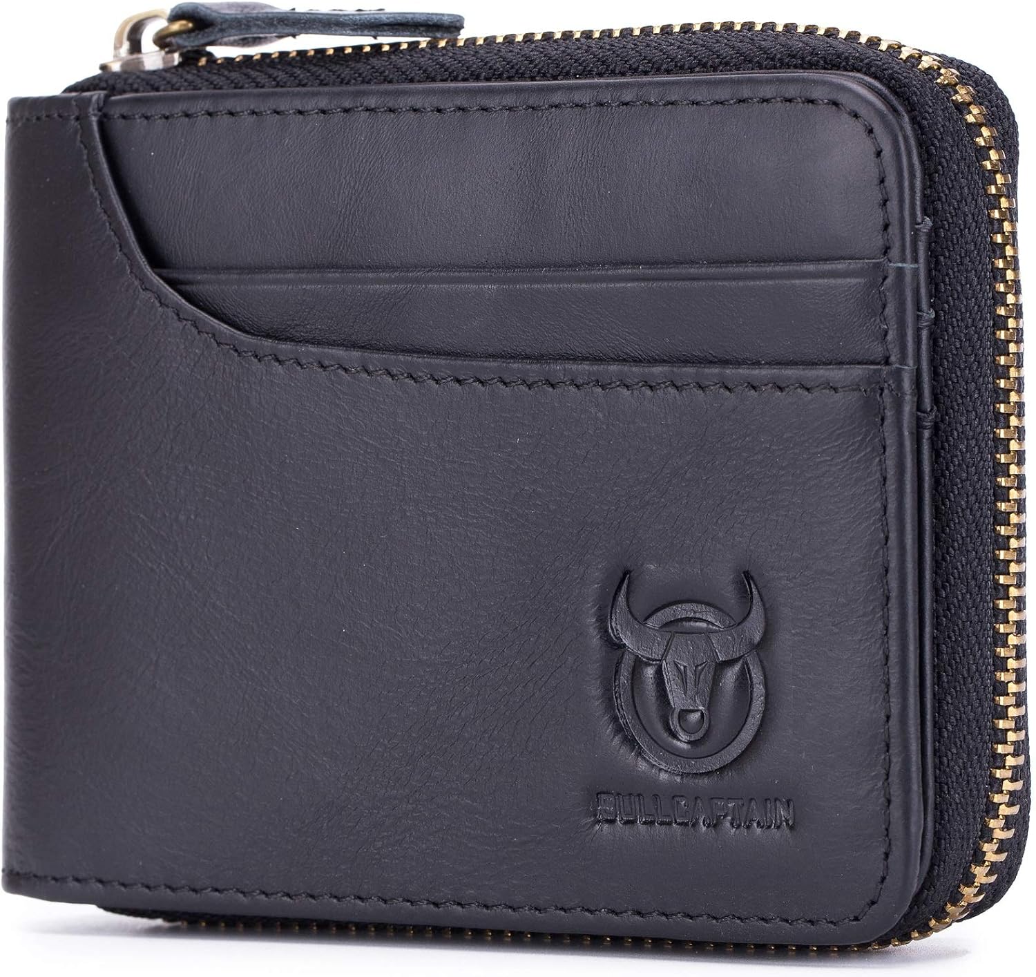bullcaptain Mens Leather Zipper Wallet RFID Blocking Bifold