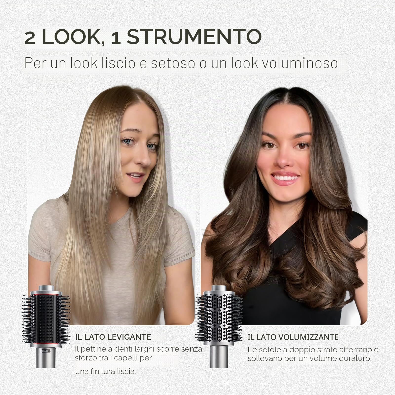 TYMO Spazzola ad aria calda asciugacapelli, spazzola ad aria calda leggera per asciugatura e styling in uno, spazzola volume 5 in 1 con motore turbo, asciugatura rapida e delicata per i capelli