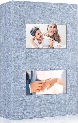 Miniatura 7 de Álbum de fotos de 4 x 6 pulgadas, 200 bolsillos para regalos de boda, libro de recuerdos de tapa dura de lino con ventana frontal para aniversario
