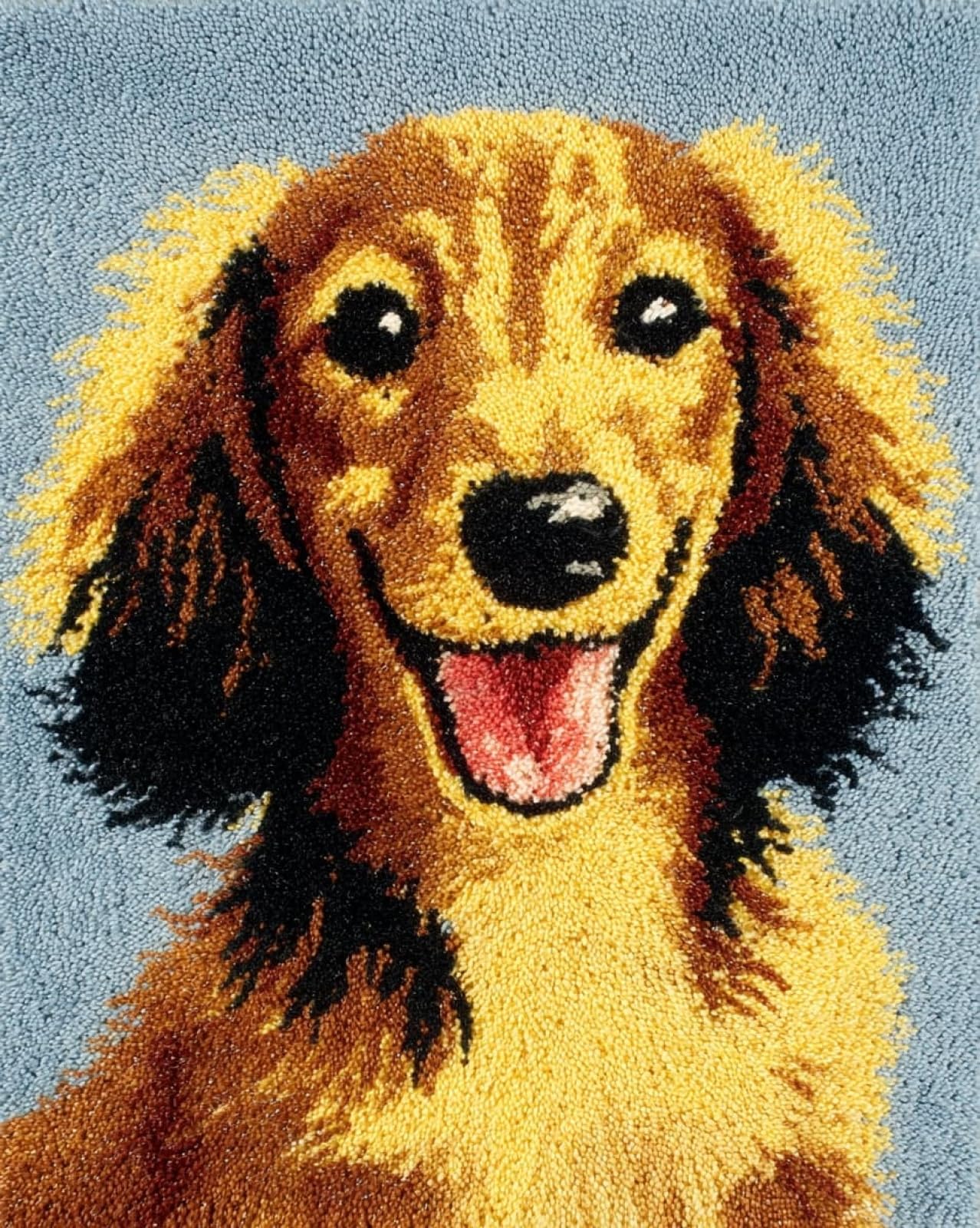 Wallphantom Rug Making Kit for Adults Beginners,Happy Dachshund,Latch Hook Cushion Kits,Carpet Embroidery Needlework Crocheting,Tapestry for Home Decoration,80x115cm