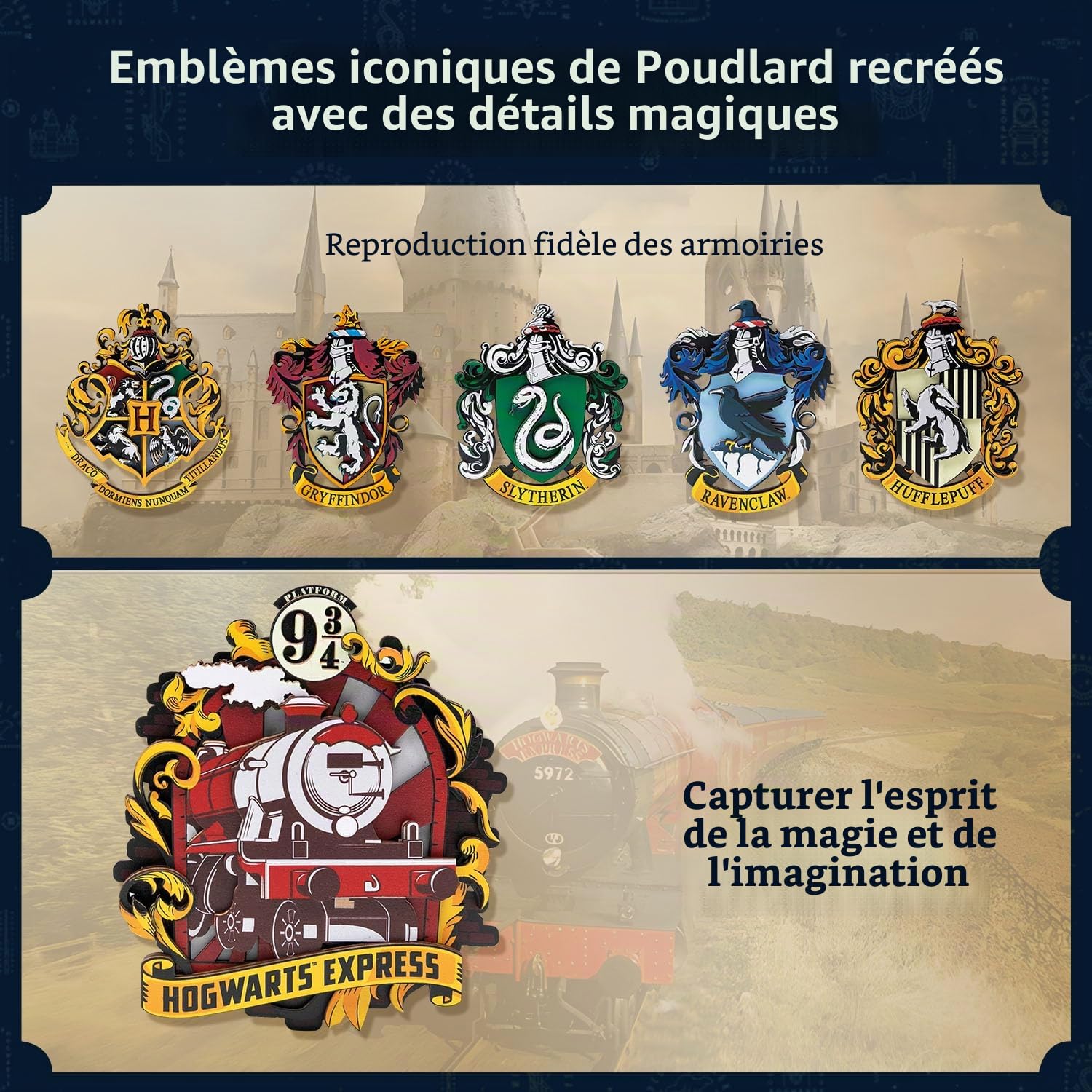 PUREMIND Harry Potter 6 Aimants pour Frigo, Puzzle 3D Bois Blasons Poudlard