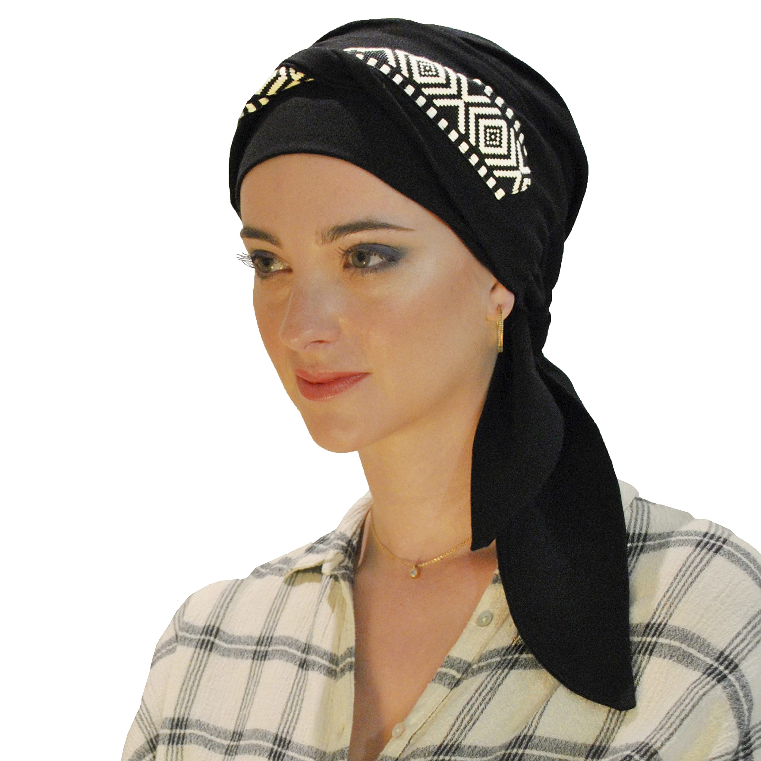 CAREBELL Smooth Ikat Negro - Turbante gorro oncologico de bambu para quimioterapia o alopecia