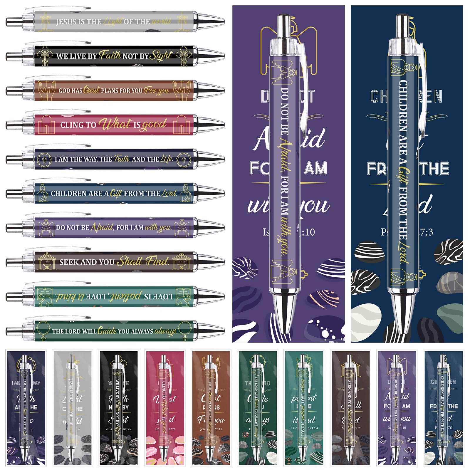30 Sets Christian Bible Verse Pens and Bookmarks Gifts Bulk 30 Religious Pens 30 Motivational Scripture Bookmark Cards Bulk for Men Women Church Items