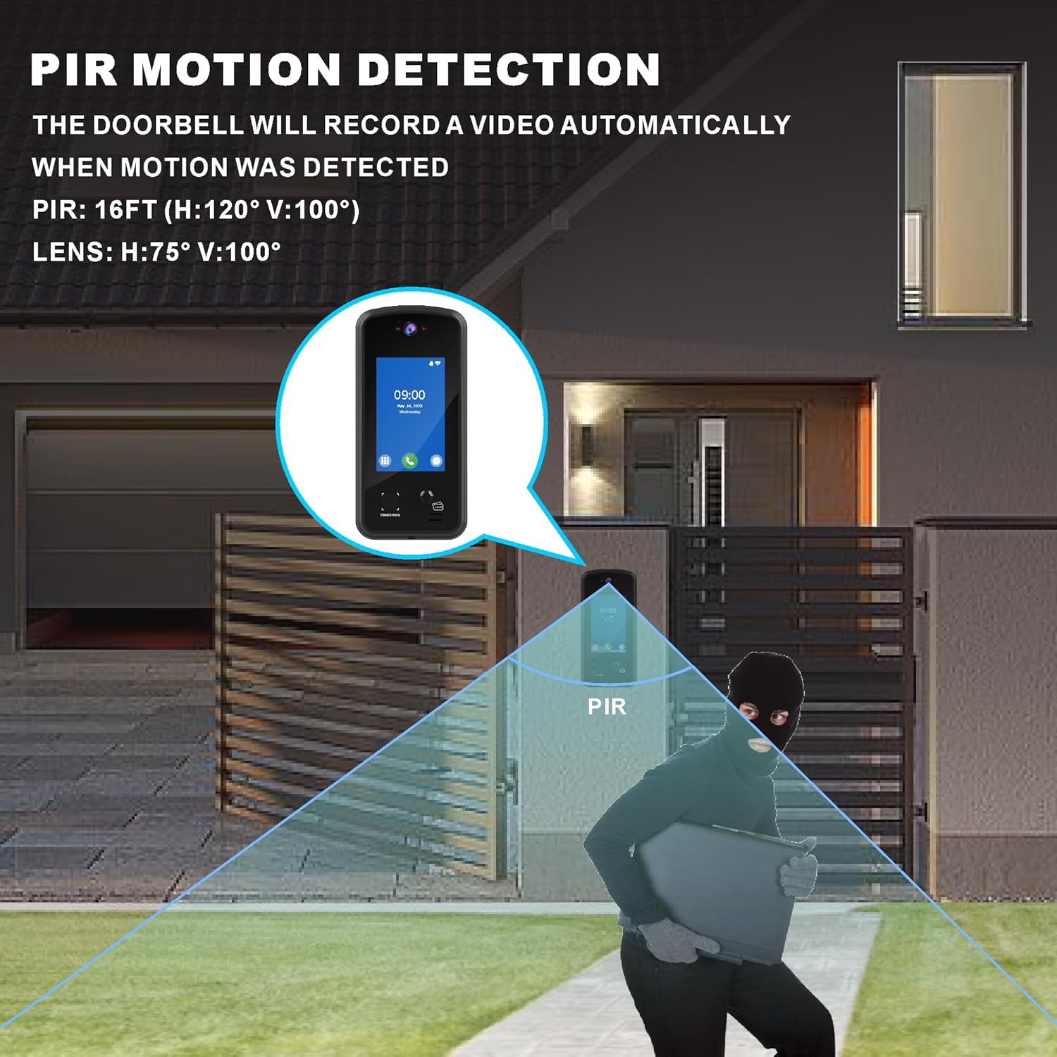 UHPPOTE Video Intercom Door Access Control System Doorbell with Fingerprint, Two-Way Talk, PIR Motion Detection, Tuya WiFi Phone Access
