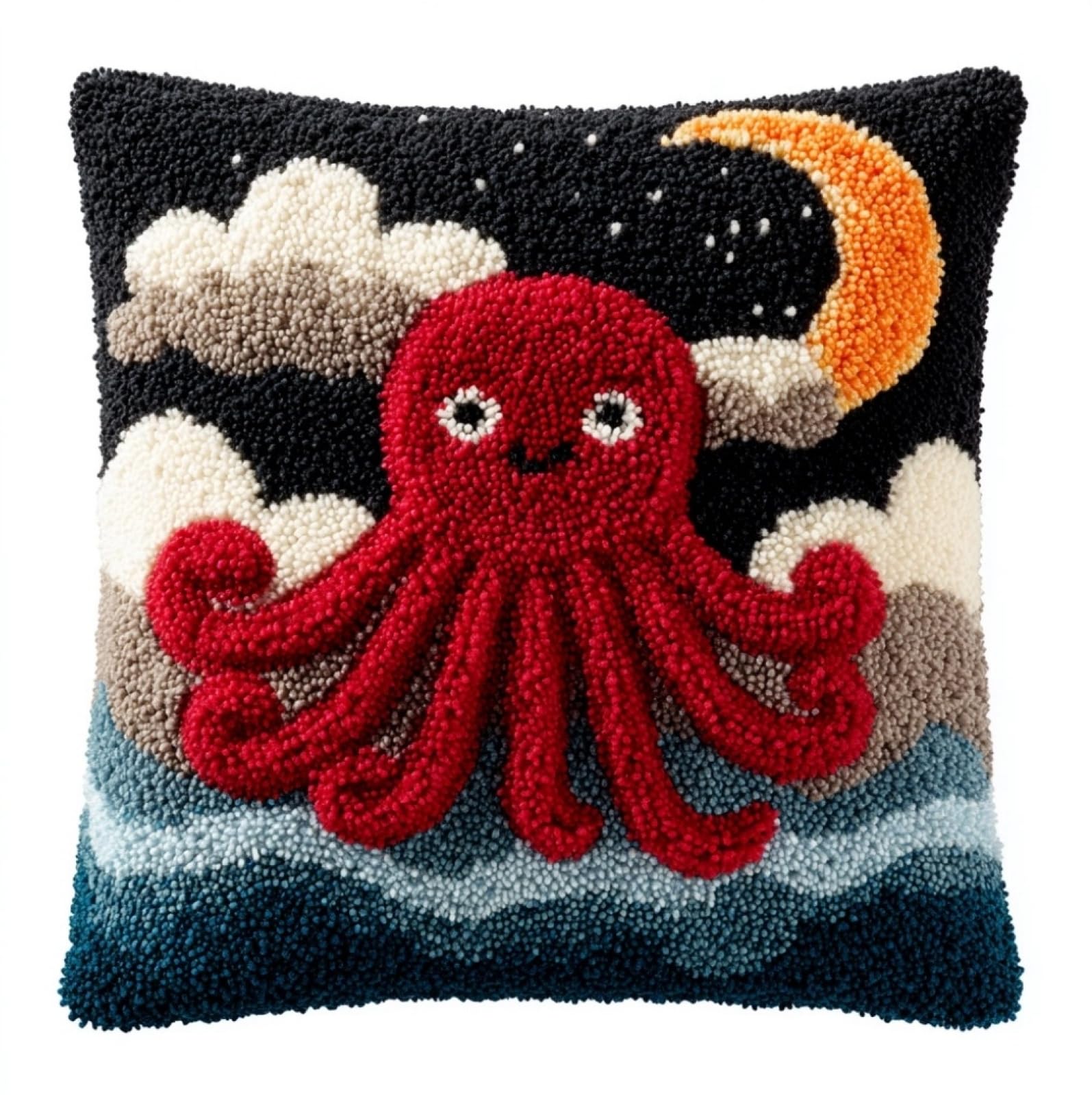 WallustrioaW 43x43cm DIY Latch Hook Cushion Kit,Octopus and the Moon