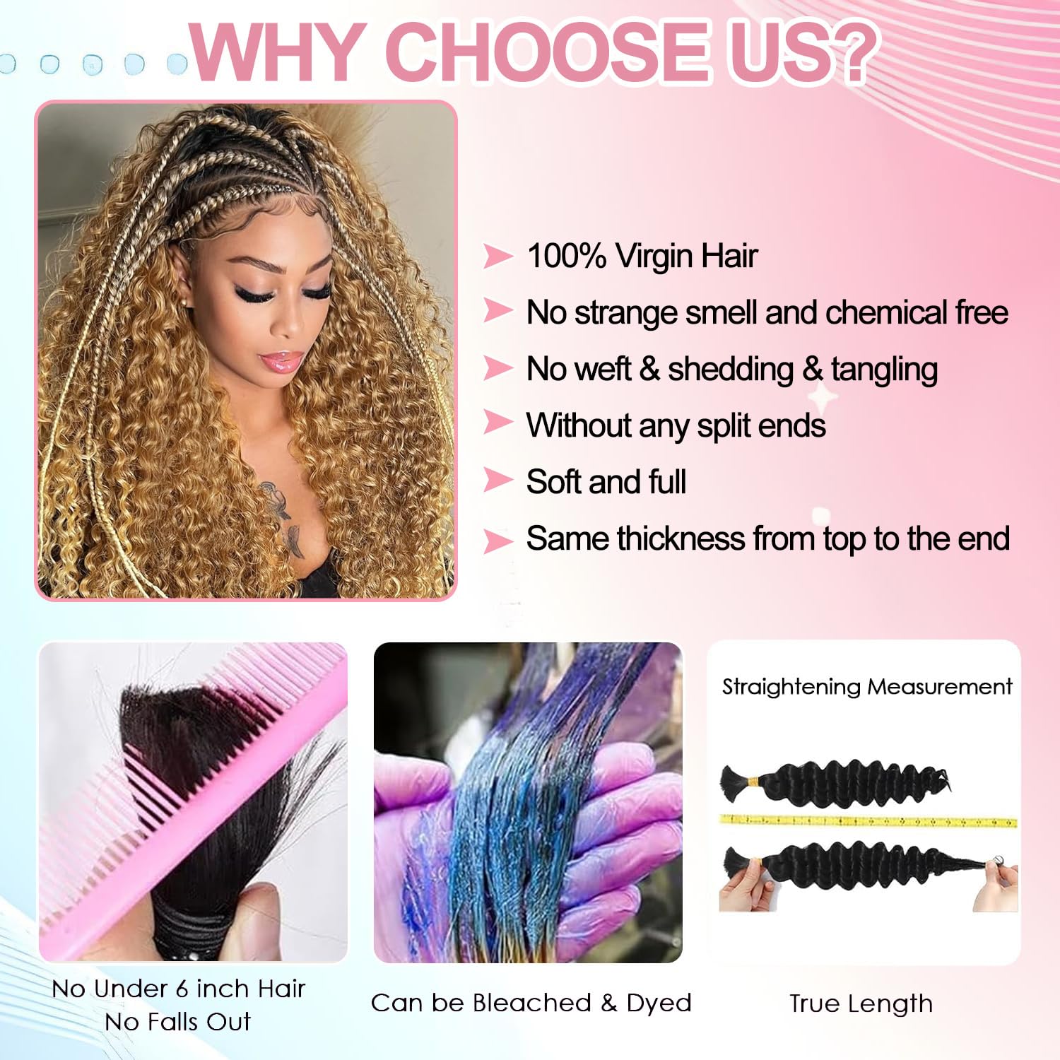 Lockiges Echthaar für Boho-Zöpfe 100g 45cm 2 Bündel Human Braiding Hair for Boho Braids Deep Wave Bulk Boho Hair for Braiding Knotless No Weft Bundles 18 Zoll Honey Blonde #27