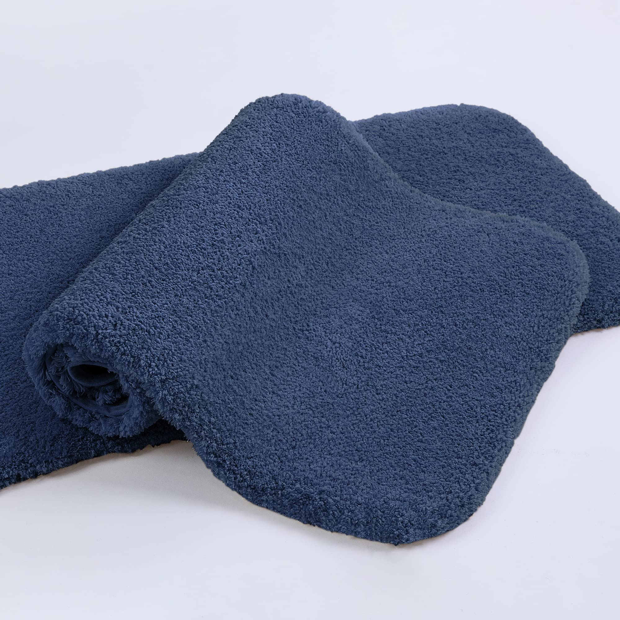 VANZAVANZU Bathroom Rug Set - 2 Piece Non Slip Extra Soft Absorbent Bath Mats, Microfiber Shaggy Thick, Machine Washable (20"x32" Plus 20"x32", Navy