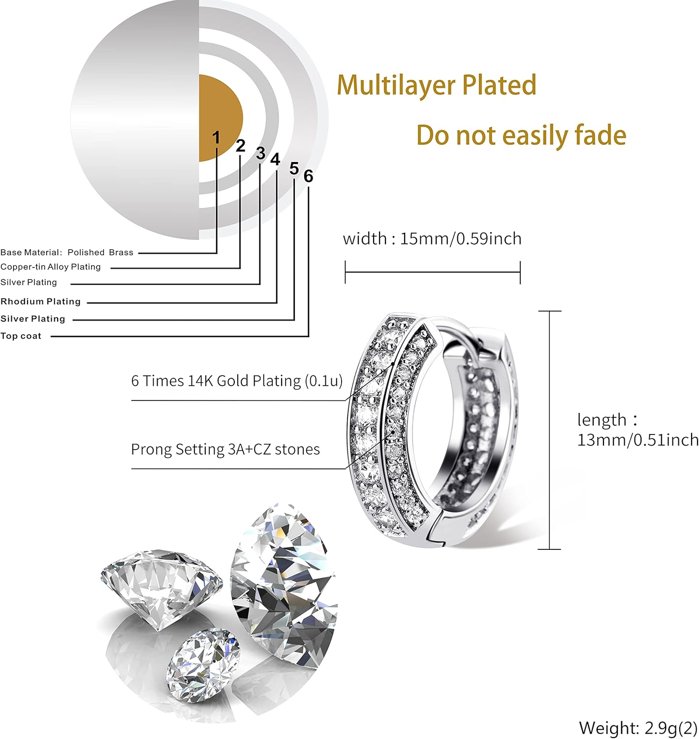 TOPGRILLZ Iced Out Hoop Earrings Cubic Zirconia Huggie Cartilage Cuff Hypoallergenic 14K Gold Plated Luxury Fashion Round Circle Earrings For Men Women - Image 2