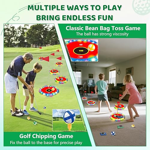 Miniatura 2 de Juego de golf iluminado juego de astillado de golf mejorado para patio trasero con 6 objetivos LED, 2 clubes, 18 bolas, 6 bolsas de frijoles,
