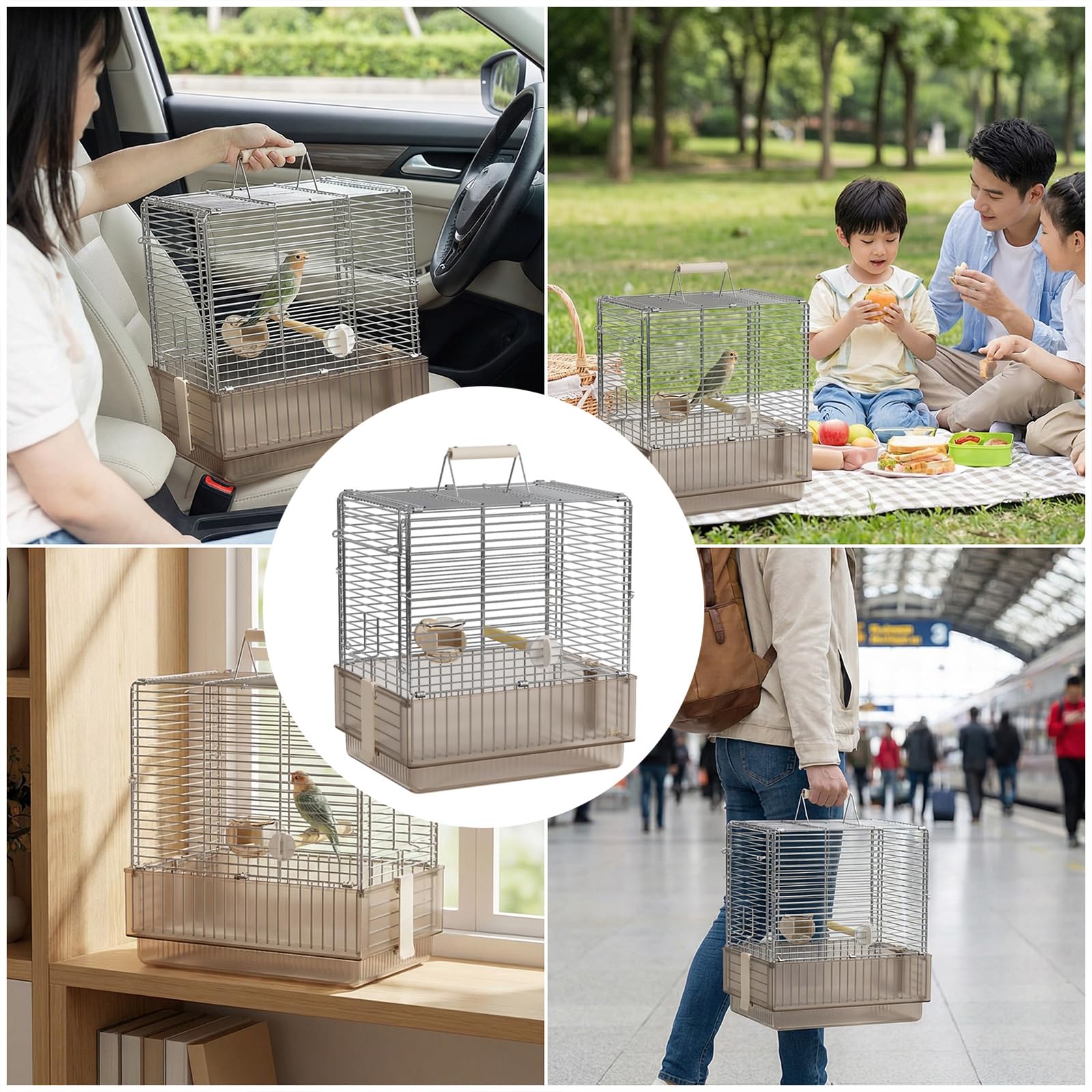 Jaula plegable para mascotas de acero inoxidable 304, ligera y con cerradura segura para facilitar el transporte de aves al aire libre