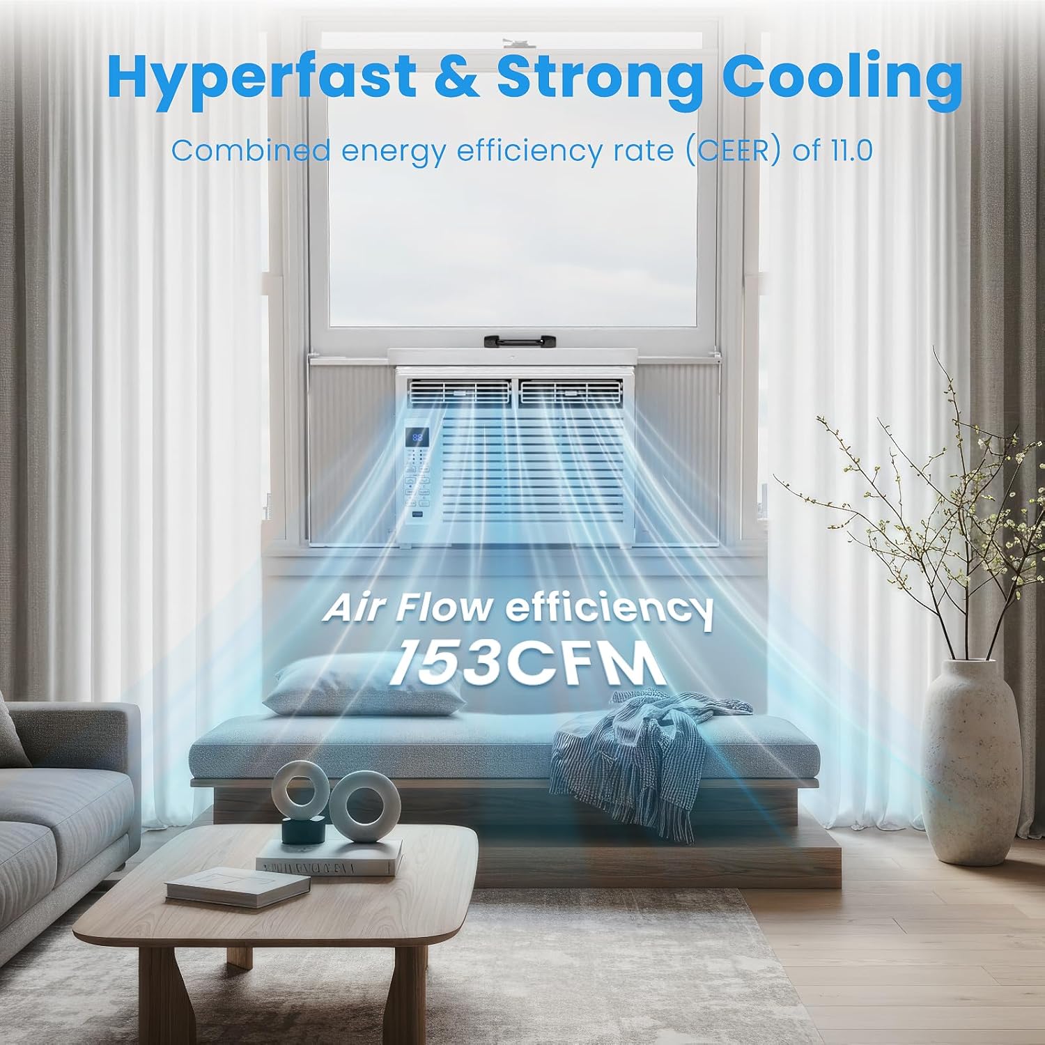 6000 BTU Window Air Conditioner Cool up to 250 Sq. Ft., Ultra-Quiet, Compact-size, Washable and Reusable Filter, Remote Control, 6 in 1 Energy Saving Window AC Unit Fits Small Bedroom, Home, Office