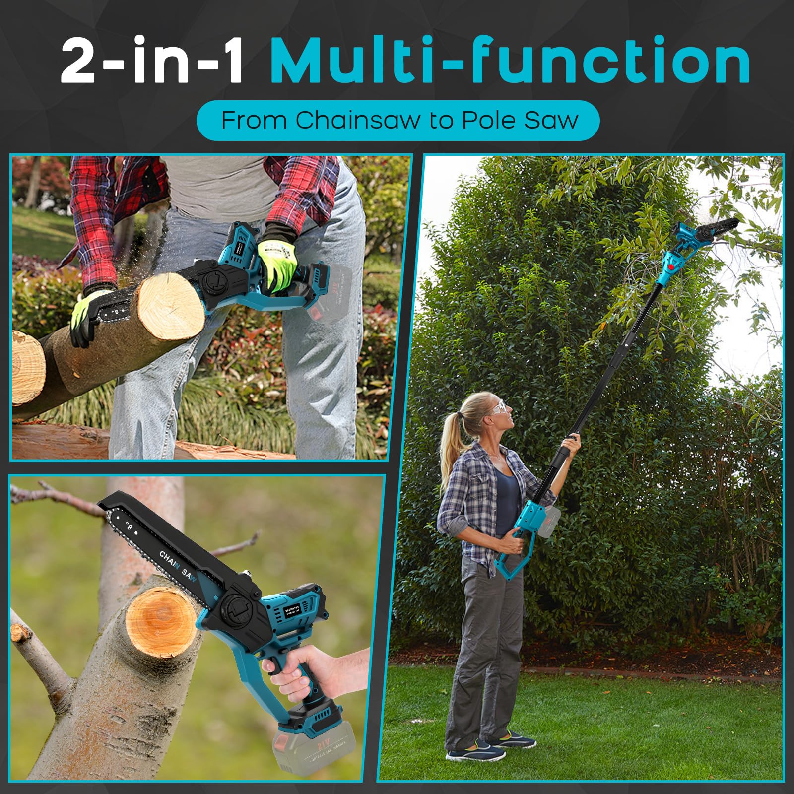 2 IN 1 Akku Hochentaster & Kettensäge 21V - Teleskopsäge Bis 4,5m Für Makita Kompatibel